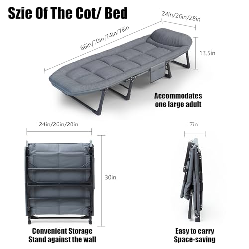 Foldable Camping Cot for Adults with Pillow, Portable Folding Bed, Heavy Duty, Grey K475115