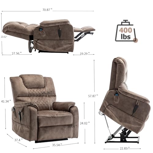Lift Chair Recliner with Massage and Heat, Heavy Duty for Seniors, Brown V12888