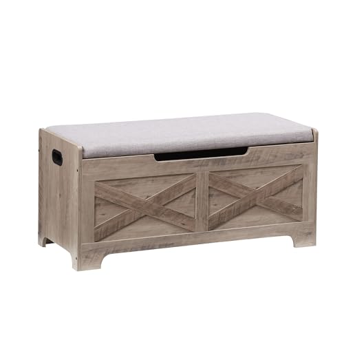 GAOMON Storage Chest with Safety Hinge, Wooden Entryway Bench N377