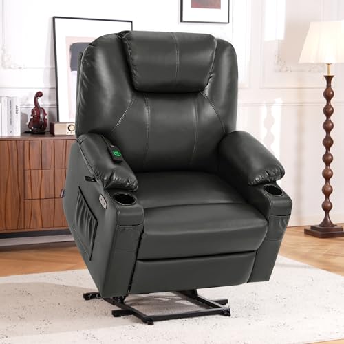MCombo Power Lift Recliner Chair for Elderly with Heat and Massage, Faux Leather, Black V60394