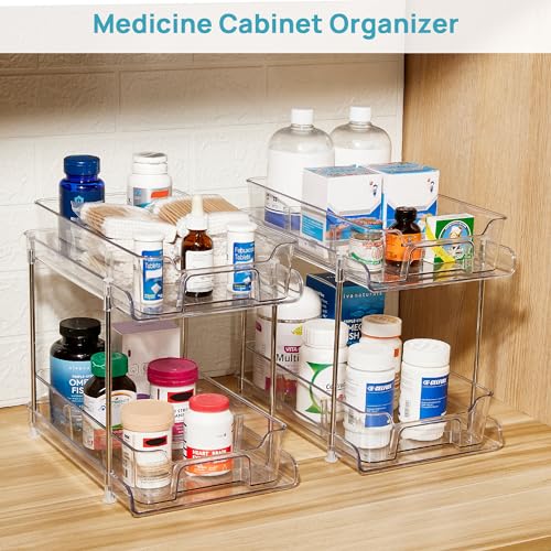 Vtopmart 4 Pack 2 Tier Clear Under Sink Organizer with Pull-Out Track E175