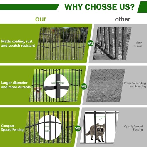 8 Panels Tall No Dig Garden Fence 40in H x 18ft L Rustproof Metal Barrier H7450