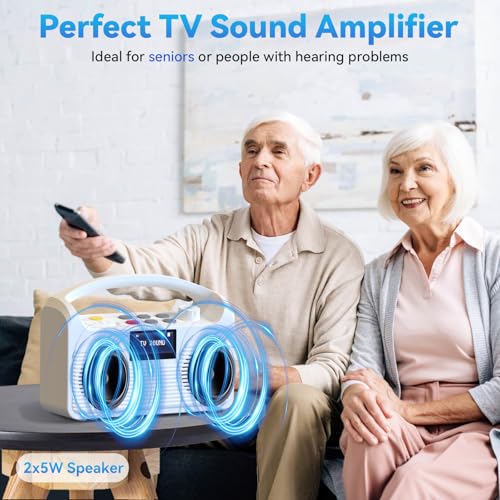 ANSTEN Portable Wireless TV Speaker for Elderly, Dual Bluetooth Loudspeakers with LCD Display E4919