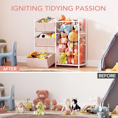 BBLIKE Stuffed Animal Storage Organizer with 4 Removable Bins, Pink D671279