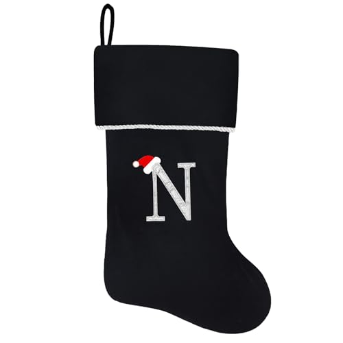 20 Inches Initial Monogram Blue Velvet Christmas Stocking with Gold Trim U394