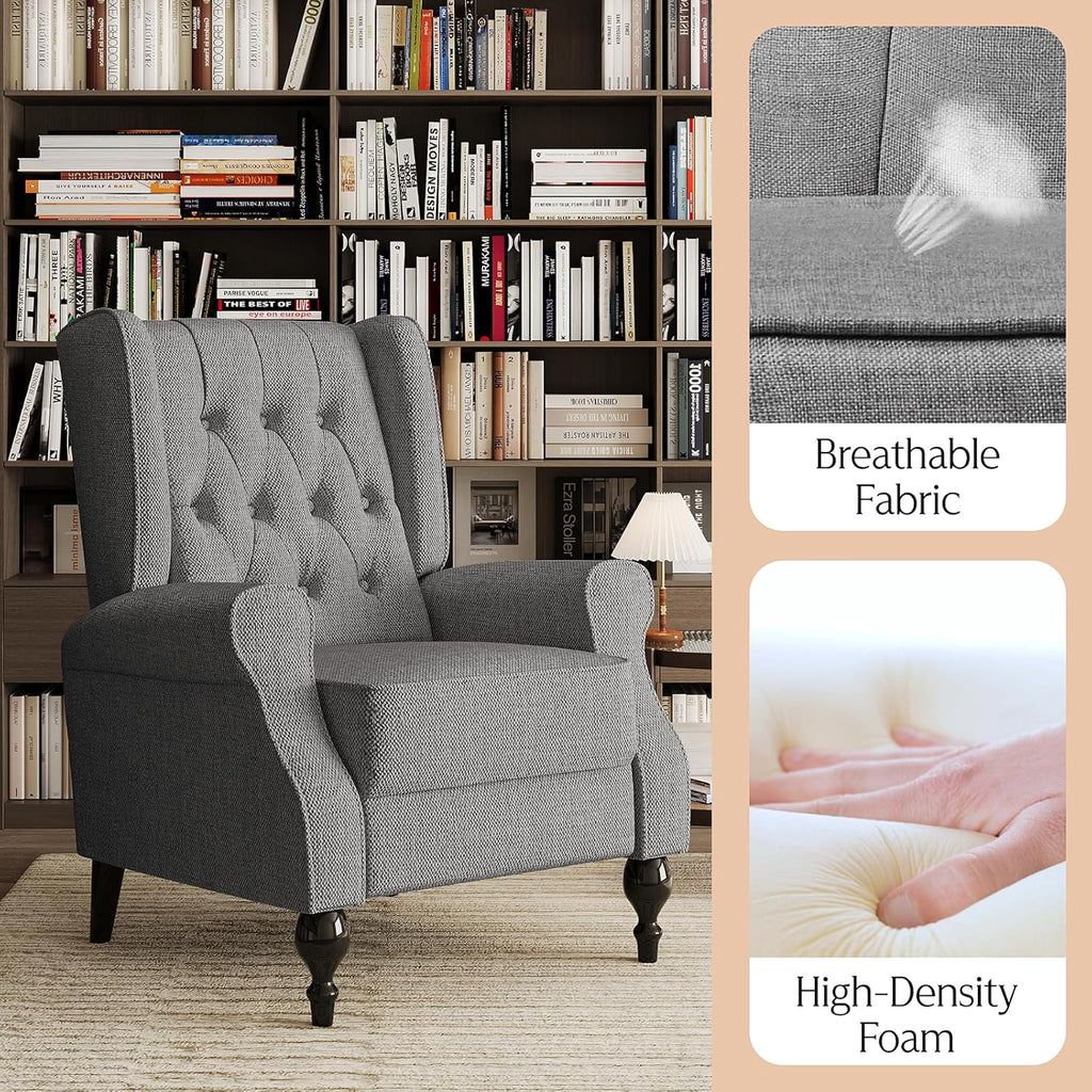 High Back Wingback Recliner Chair for Living Room, Tufted Upholstered Armchair, Dark Gray I355338