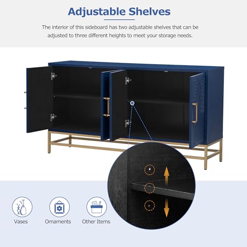 Retro Storage Cabinet with 4 Doors, Wooden Buffet Sideboard (Navy) P83037