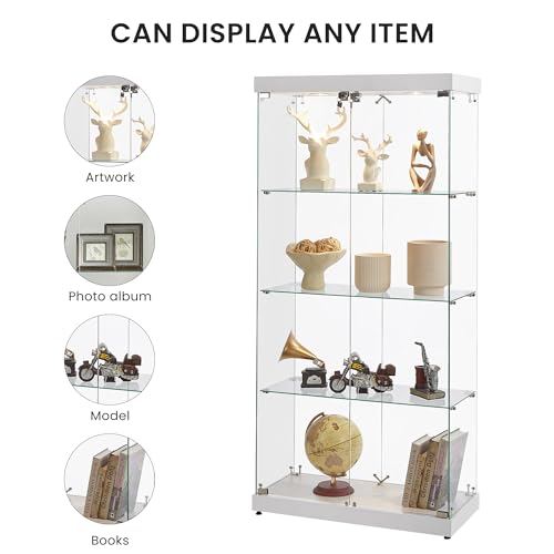 Glass Display Cabinet with LED Lights, Double Doors, Locking, Black U7714