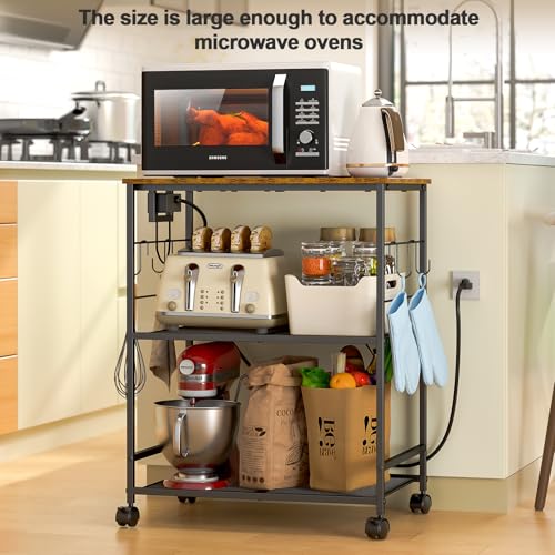 Rolling Kitchen Microwave Cart with Storage, Lockable Wheels S489447