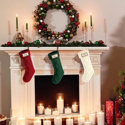 Cable Knit Christmas Stocking 18 Inch Red for Kids Holiday Fireplace Decor P481214