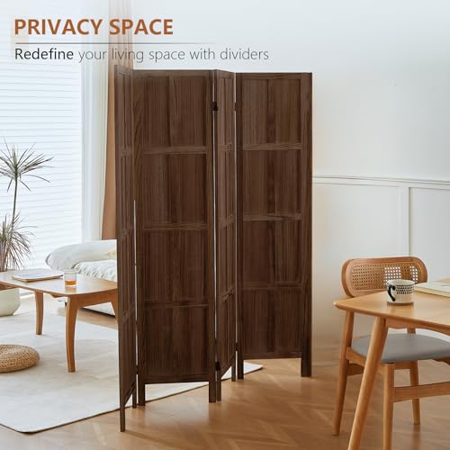 Wood Room Divider 4 Panel, 5.6 FT Tall Folding Privacy Screen, Retro White K4688