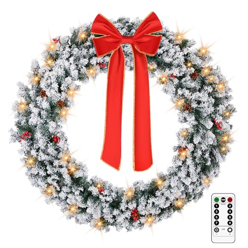 VINGLI 48 Inch Pre-lit Artificial Christmas Wreath with 150 LED Lights T885