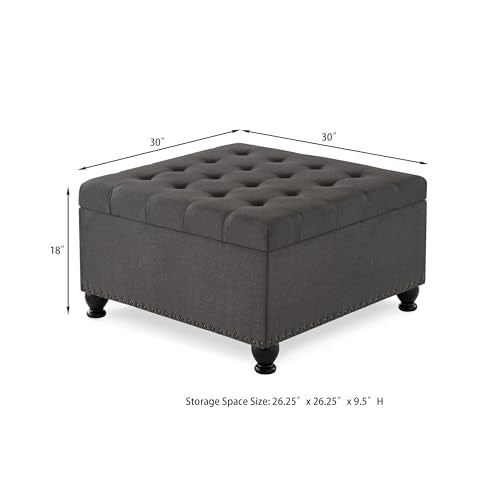 Storage Ottoman with Wooden Legs, 300 lbs Capacity, Beige Y1090