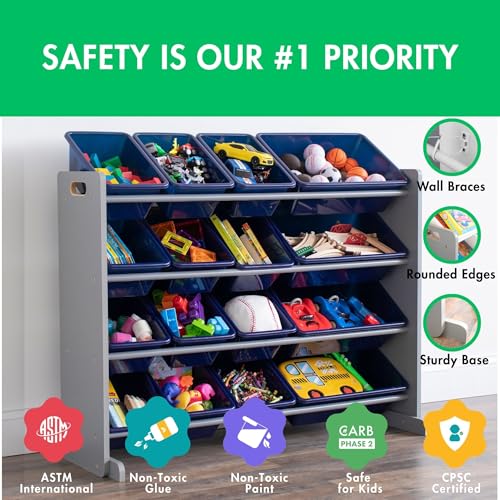 Humble Crew Supersized Toy Storage Organizer with 16 Removable Bins, Grey/White D772791
