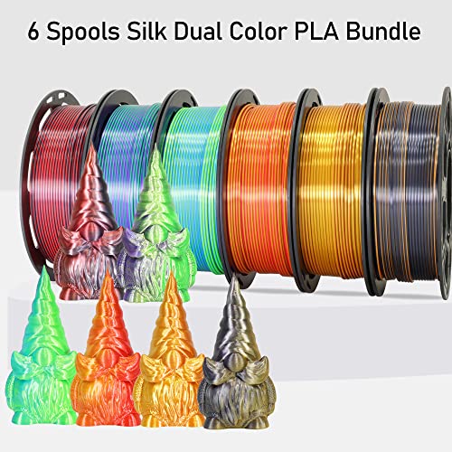 MIKA3D Bicolor Silk PLA 3D Printer Filament Bundle, 1.75mm, 6 Spools V5573