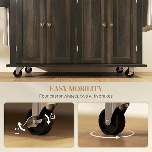 HOMCOM Kitchen Island on Wheels with Rubberwood Top, Navy Blue X7812