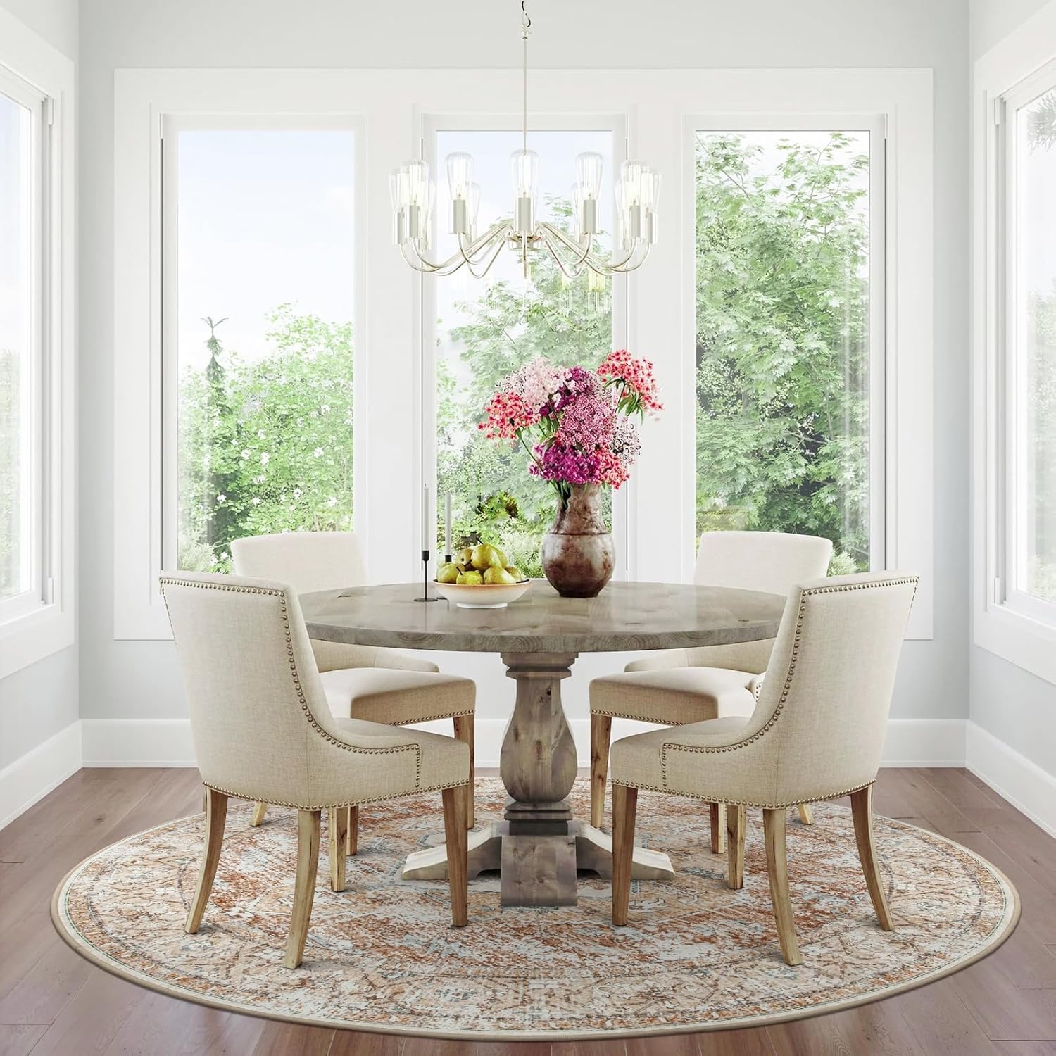 Lahome Boho Circle Rug 6Ft Washable Non-Slip Round Area Rug C716