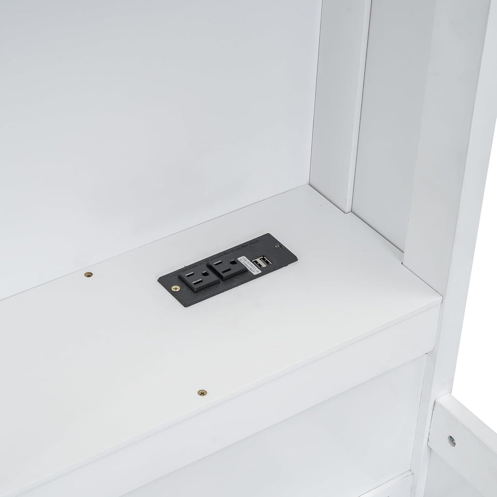 Twin Size Daybed with Storage Bookcases and USB Charging Station, White G546