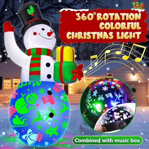 12FT Giant Christmas Inflatables Snowman with Music & 360° Rotation LED Lights Outdoor Decor Z588