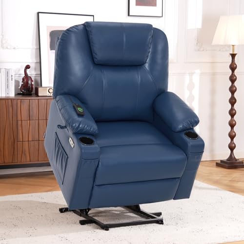 MCombo Power Lift Recliner Chair for Elderly with Heat and Massage, Faux Leather, Black V60394