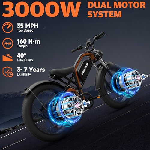 Electric Bike for Adults 3000W Dual Motor 52V 23AH 26" Fat Tire Full Suspension P909