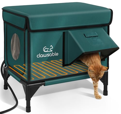 Heated Cat House for Outside Winter, Waterproof Insulated Outdoor Cat Shelter with Heater, Forest Green A129