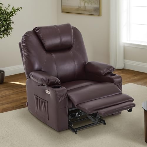 MCombo Power Lift Recliner Chair for Elderly with Heat and Massage, Faux Leather, Black V60394