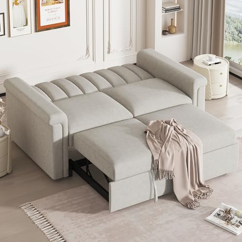 3 in 1 Convertible Sleeper Sofa Bed with Adjustable Backrest, Beige W32597