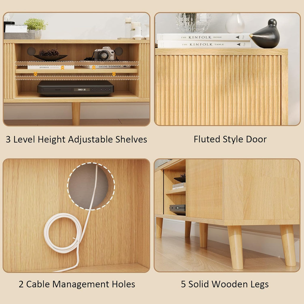 Boho Wood TV Stand for TVs Up to 75 Inches with Sliding Doors E438001