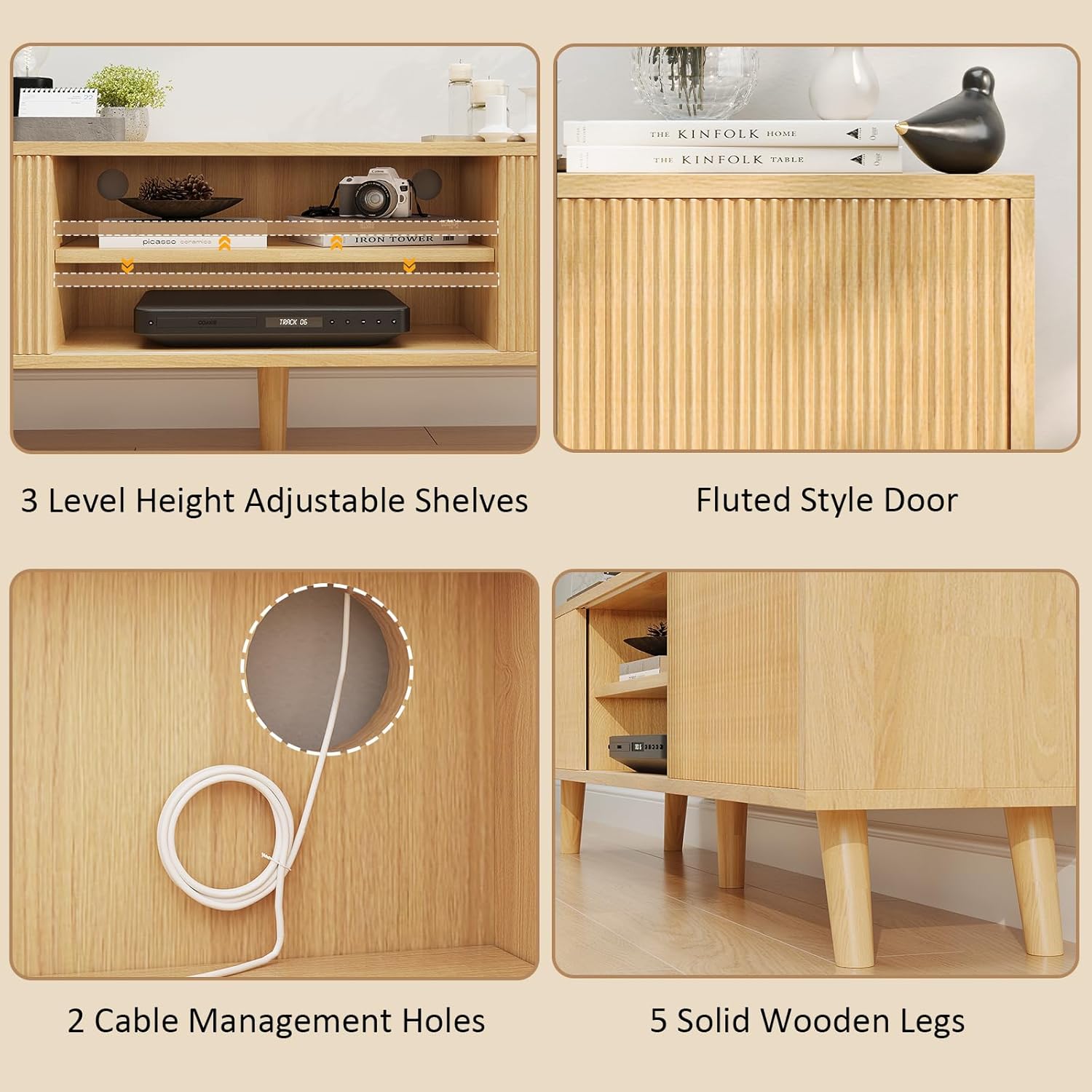 Boho Wood TV Stand for TVs Up to 75 Inches with Sliding Doors E438001