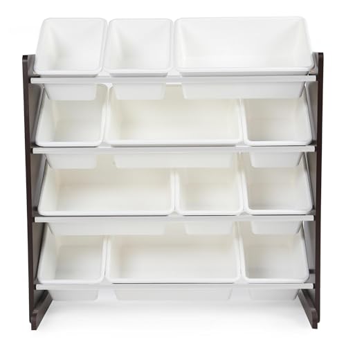 Humble Crew Kids Toy Storage Organizer with 12 Plastic Bins, Grey/White O74556