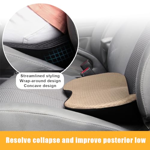 Car Seat Cushion Memory Foam Wedge Pad for Driver, Breathable Non Slip Orthopedic Support, Beige M9395