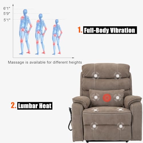 Power Lift Chair Recliner with Massage and Heat for Adults, Dual Motor H2507