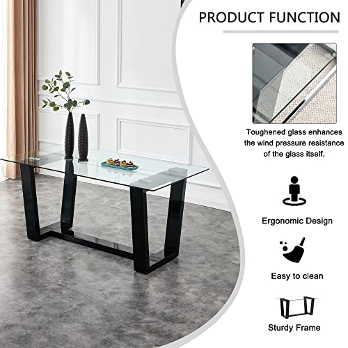 Glass Dining Table Set for 6 with Black Pedestal L132557