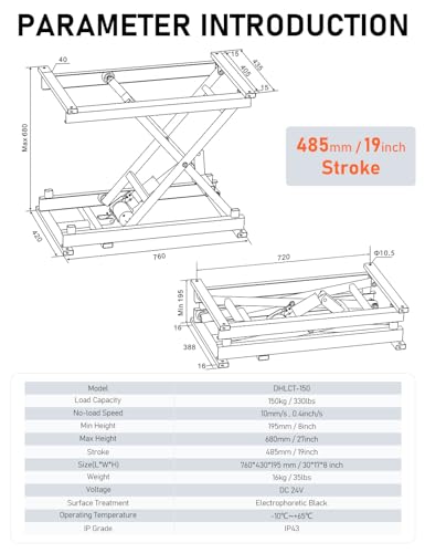 DIHOOL Electric Scissor Lift Table 350Lbs, Height Adjustable Platform W70013