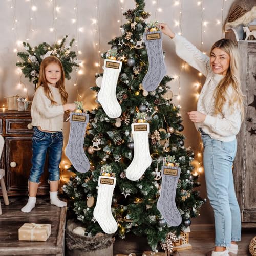 6 Pack Personalized Christmas Stockings 18in Knitted with Leather Patches Red and White F78226