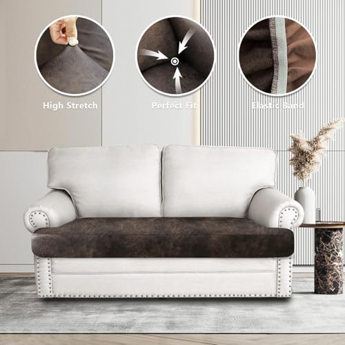 Leather Look Stretch Spandex Sofa Cushion Covers (3 Cushion, Brown-01) C7087
