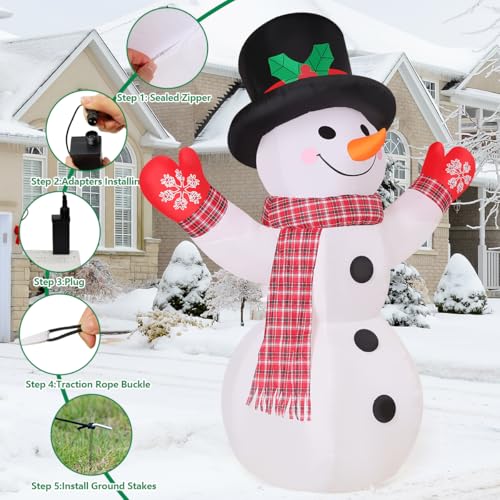 COMIN 8 FT Christmas Inflatable Snowman with LED Lights for Yard Decor P18035