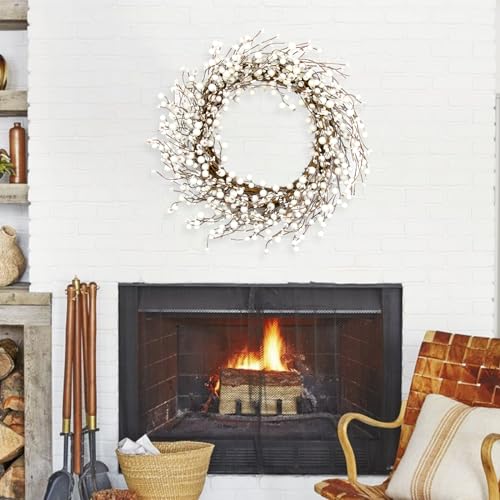 JINGHONG 20 Inch Artificial Winter Wreath with White Berry for Front Door Indoor Outdoor S7665
