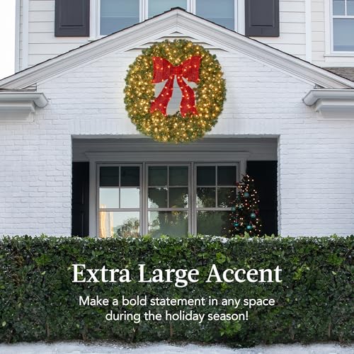 Best Choice Products 36in Pre-Lit Fir Christmas Wreath with Red Lighted Bow M107412