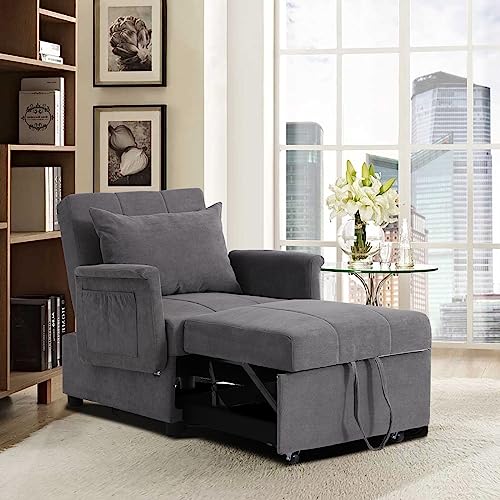 Convertible Sleeper Chair Bed with Lumbar Pillow, Black K531