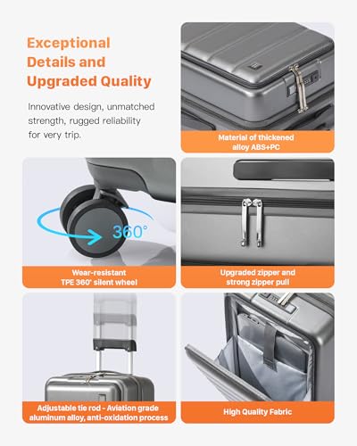 Carry On Luggage 20 Inch Hardside Suitcase with Front Pocket, TSA Lock - Grey G963846