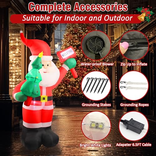 6 FT Christmas Inflatable Santa Claus with Built-In LEDs for Outdoor Yard Decor N594