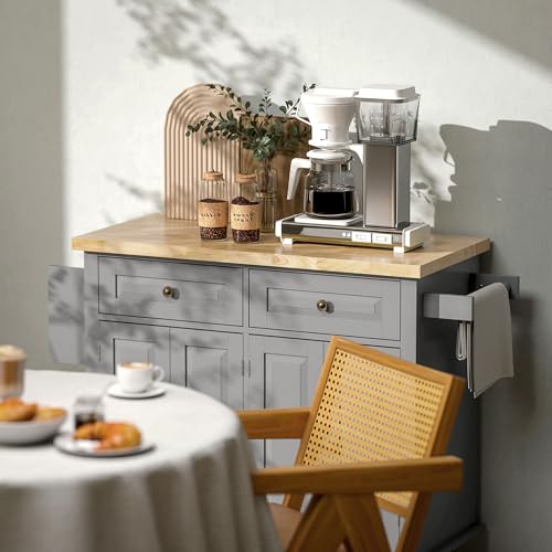 HOMCOM Kitchen Island on Wheels with Rubberwood Top, Navy Blue X7812