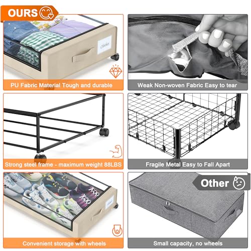 Under Bed Storage with Wheels, 2-Pack XXL 60L Metal Drawer, Black S2866