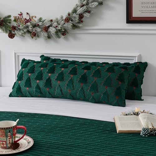 UGASA Star Christmas Decorative Pillow Covers 18x18 Inch Set of 2 Dark Green Q9265
