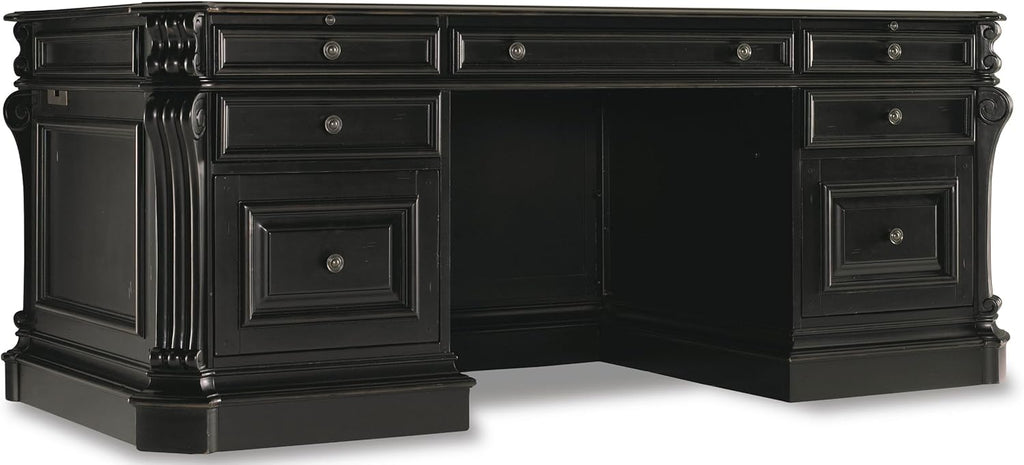 Hooker Furniture Telluride 76" Executive Wood Desk with Leather Top in Black