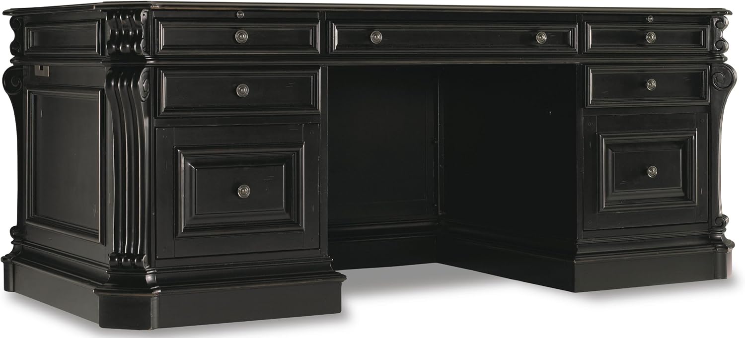 Hooker Furniture Telluride 76" Executive Wood Desk with Leather Top in Black