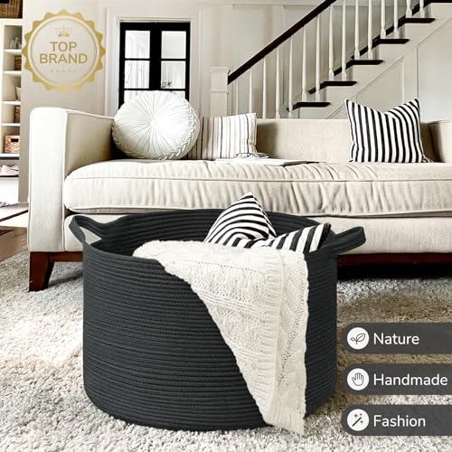 INDRESSME Large Cotton Rope Storage Basket with Handles, 90L Grey R37552