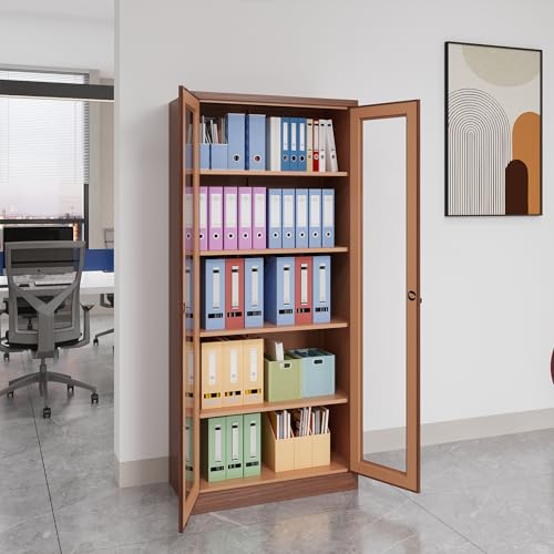 Metal Storage Cabinet with Doors and Shelves, 71" Locking Steel, White L799